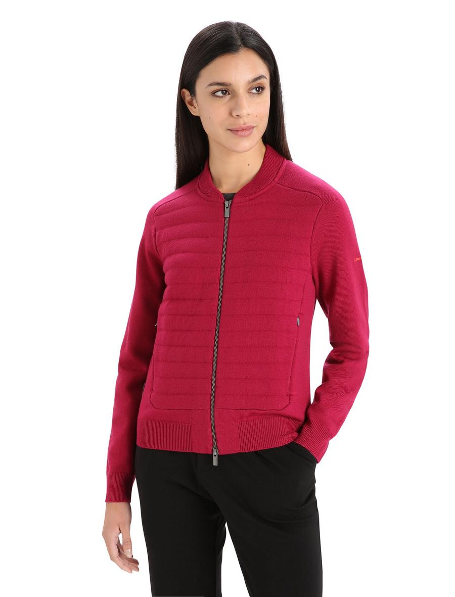 Vestes Icebreaker City Label ZoneKnit™ Merino Insulated Knit Bomber Femme Rose | FR 1658CTVE